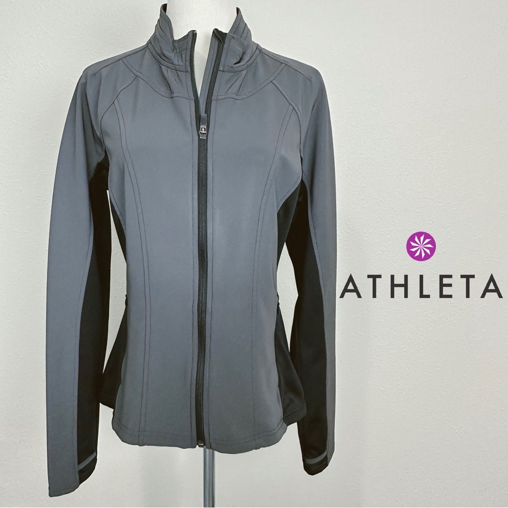 Athleta Running Start Reflective Jacket Grey Black Full Zip S/138650-00 Medium
